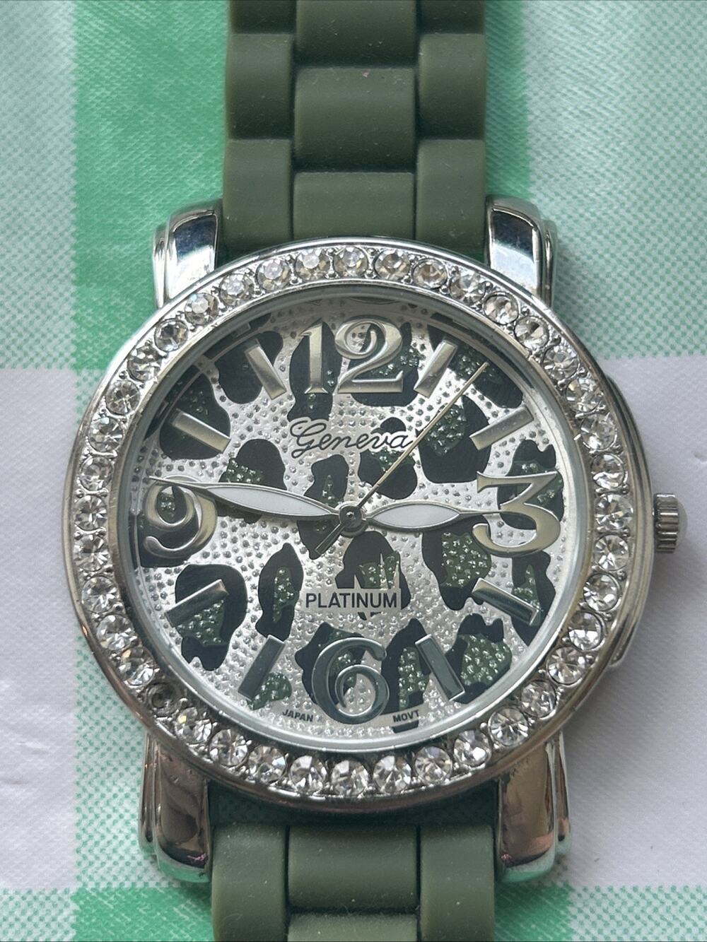 Geneva Platinum Camo Cheetah Print Womens Quartz Watch